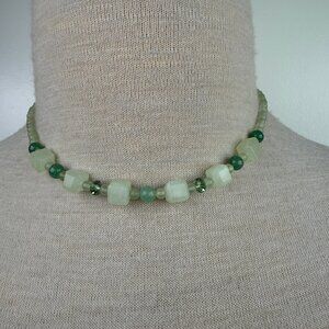 Green Nephrite Jade Bead Necklace with Toggle Clasp 16.5"